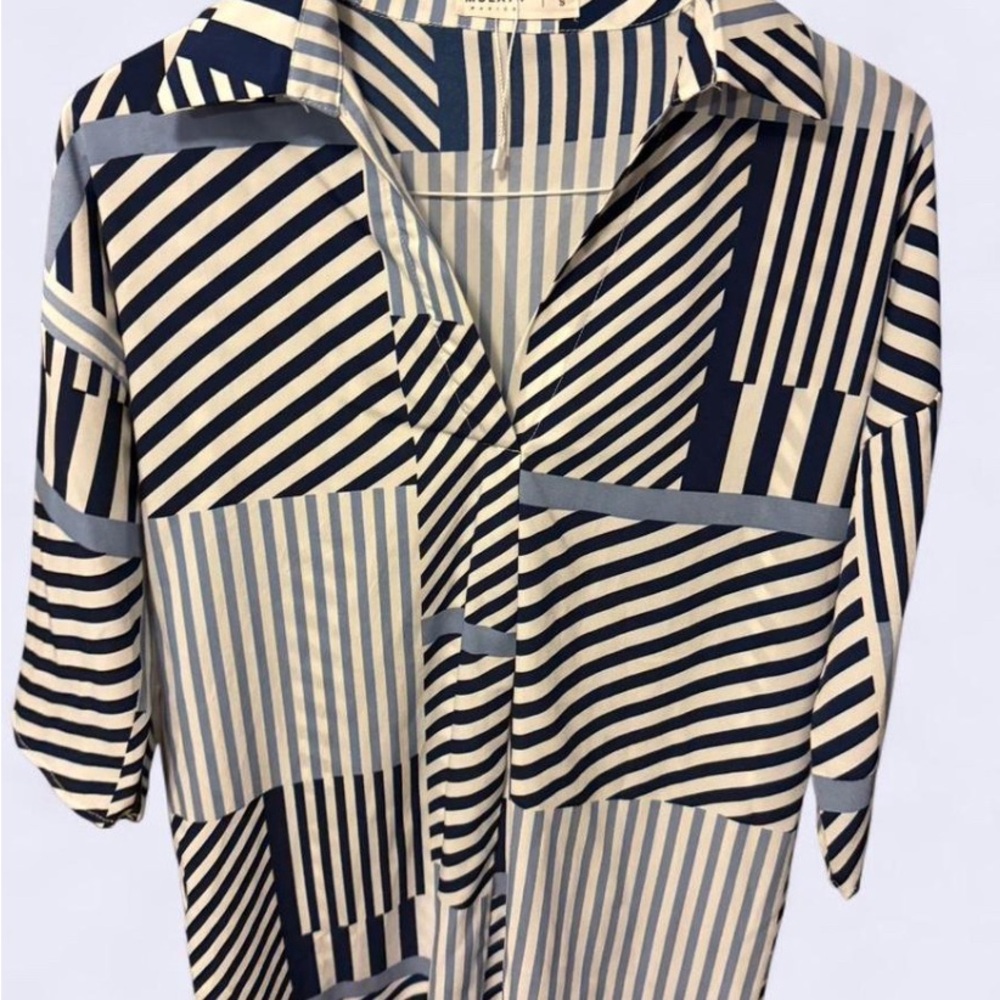 Striped Navy blue and Cream v neck tunic Shirt, Mulaya is a Spanish brand.